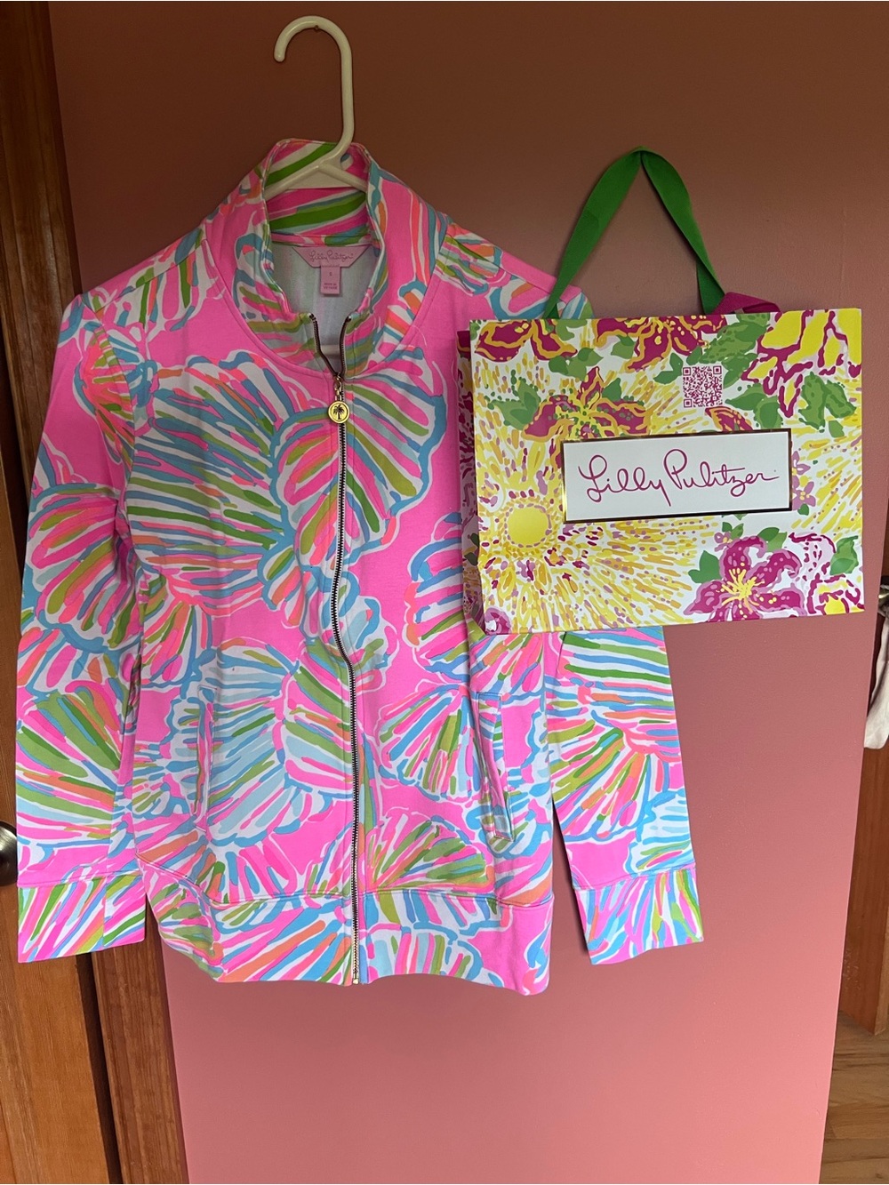 Lilly Pulitzer Pink Multicolor Palm-Print Zip Jacket